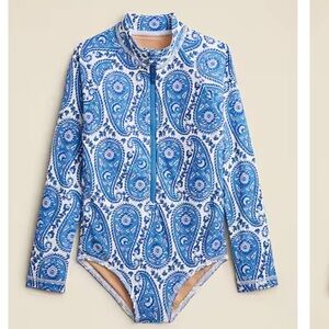 New with tags J.Crew girls Blue and white Paisley rash guard Swimsuit